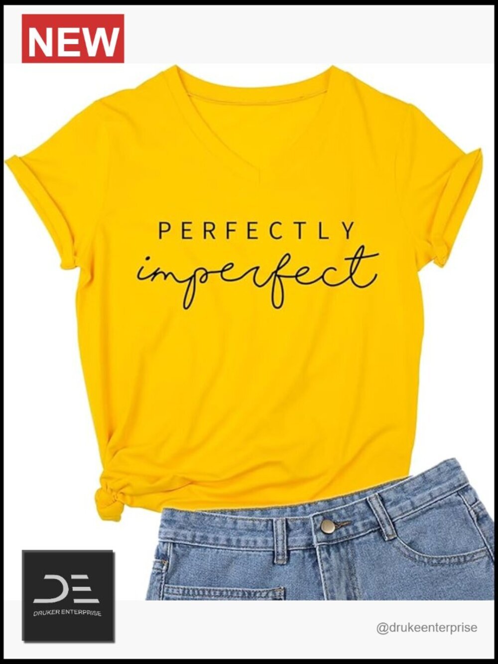V-Neck Letter Print T-Shirt Short Sleeve Casual Tee
